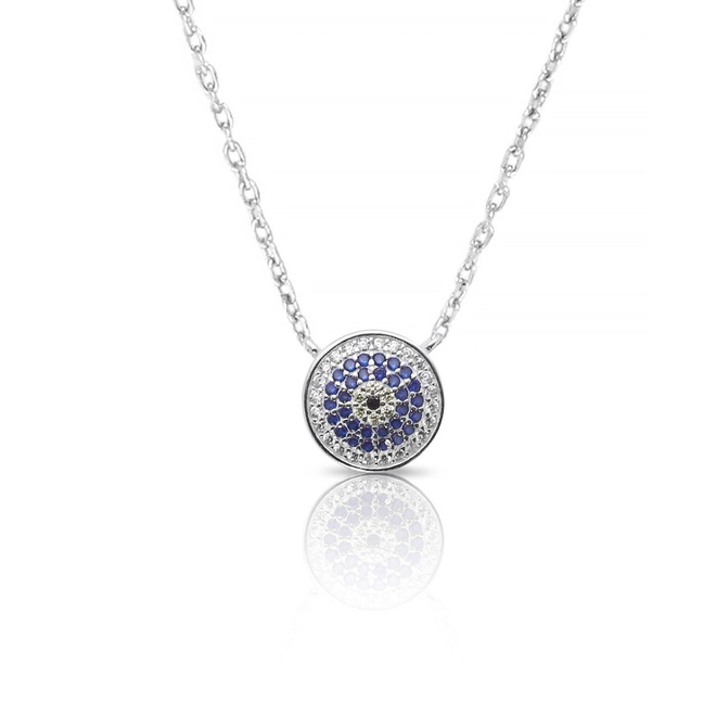 Gargantilha de Prata Redondo com Zircônia Cristal e Zircônia Safira