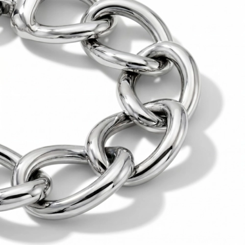 Pulseira Oca com Elos Ovais e Espelhados Eletroformação