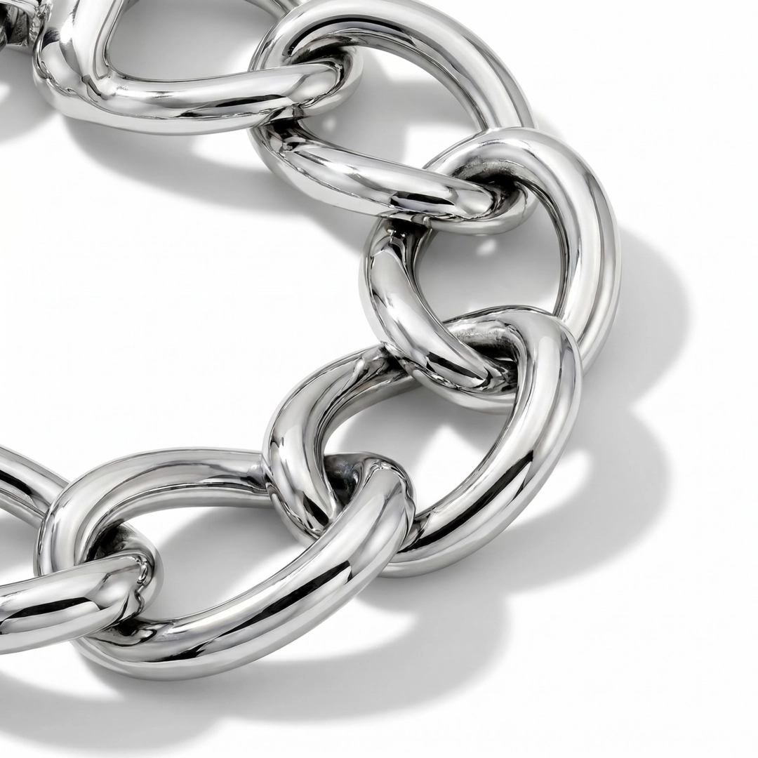 Pulseira Oca com Elos Ovais e Espelhados Eletroformação