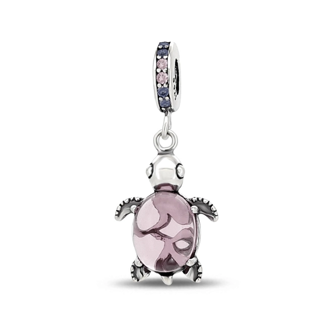 Berloque de Prata Envelhecido Tartaruga com Resina Rosa