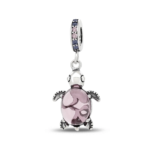 Berloque de Prata Envelhecido Tartaruga com Resina Rosa