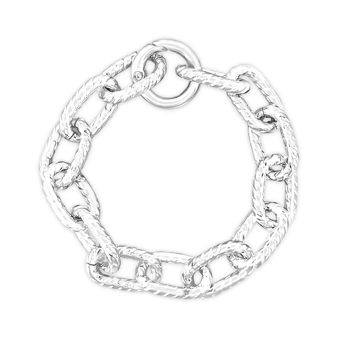 Pulseira De Prata Leve Com Elos Ovais Trabalhados