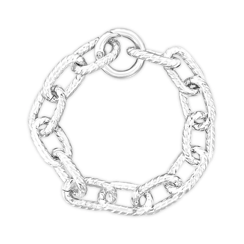 Pulseira De Prata Leve Com Elos Ovais Trabalhados