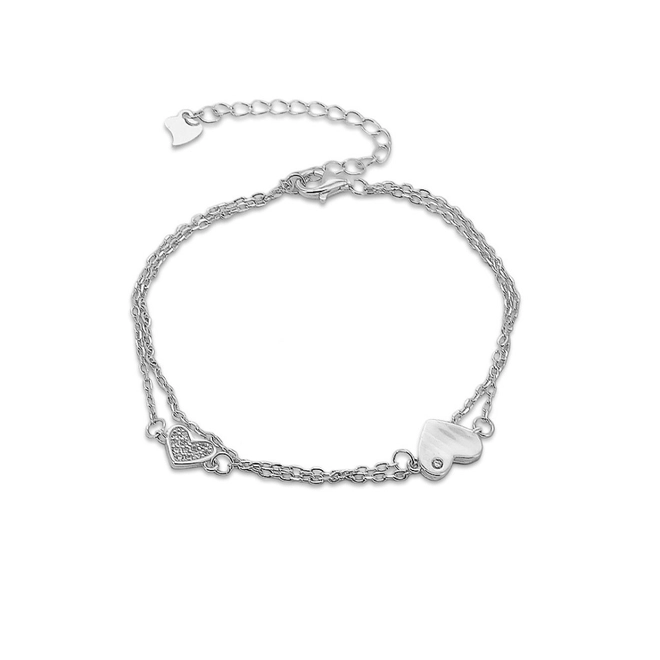 Pulseira de Prata com Coração Espelhado e Zircônia Cristal