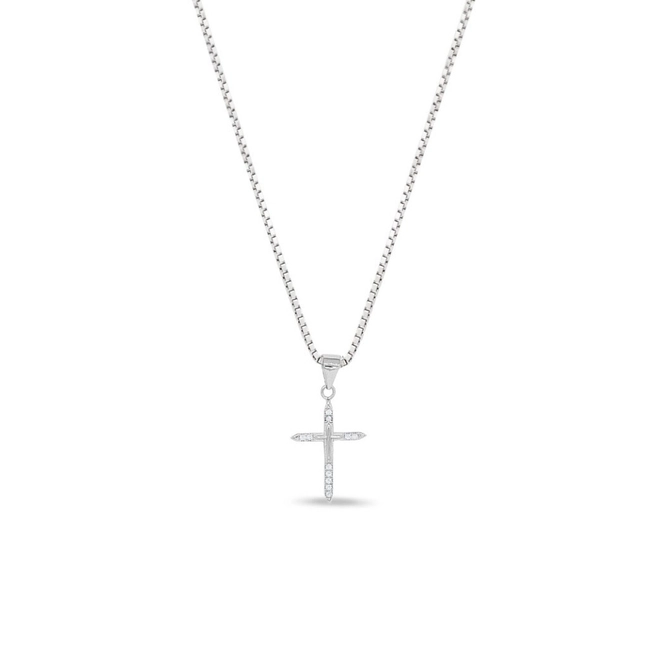 Gargantilha de Prata Cruz Trabalhada com Zircônia Cristal