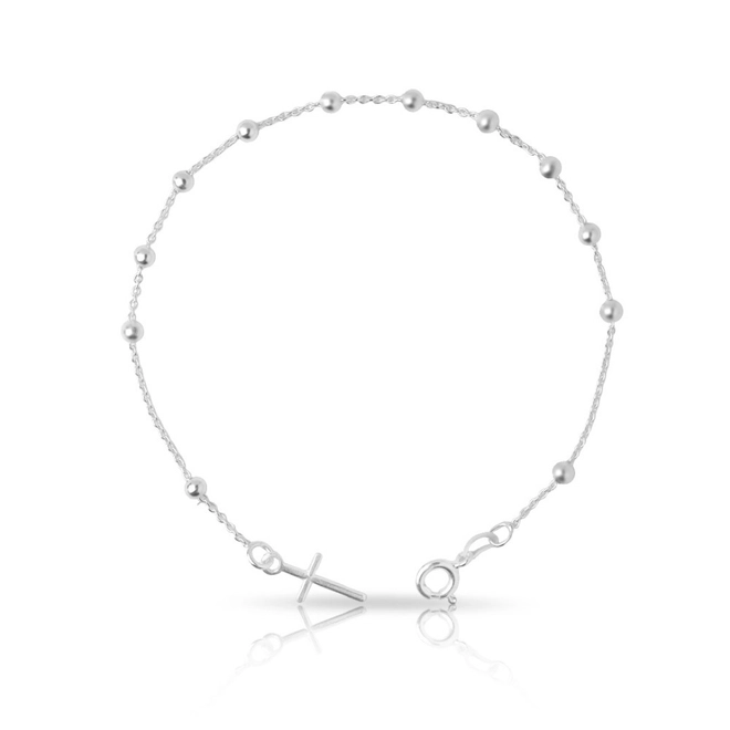 Pulseira de Prata Estilo Terço com Cruz 3mm
