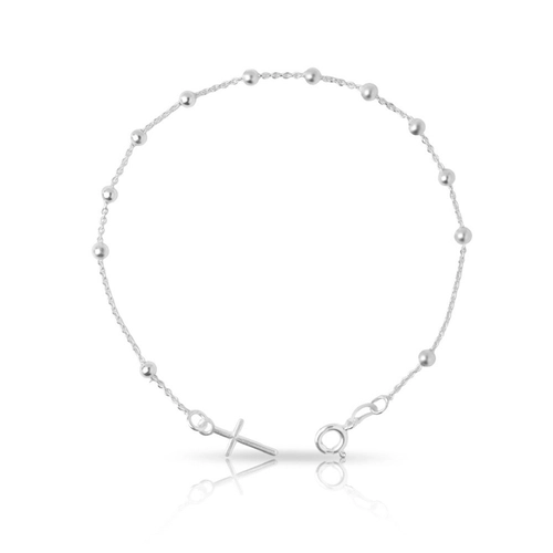 Pulseira de Prata Estilo Terço com Cruz 3mm