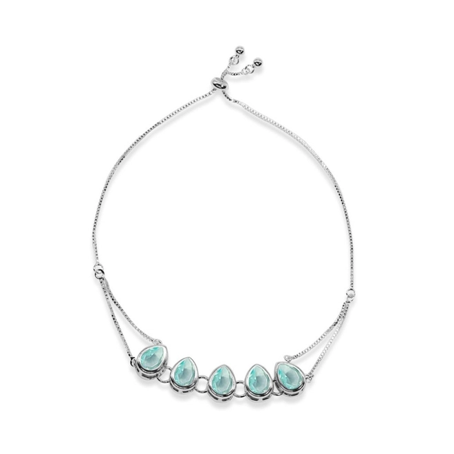 Pulseira de Prata Leve com Cinco Gotas de Zircônias Topázio