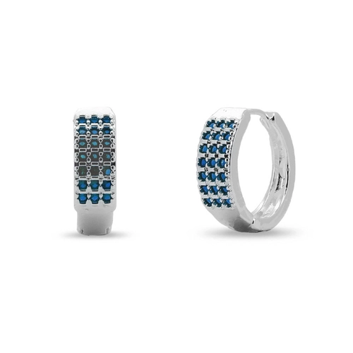 Brinco De Prata Leve Argola Clic Com Zircônias Safira
