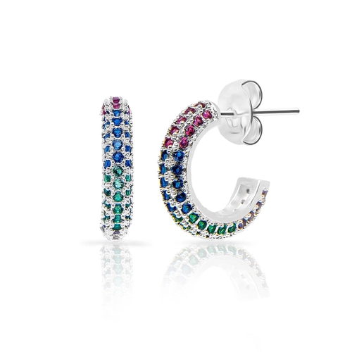 Brinco de Prata Leve Argola com Zircônias Coloridas