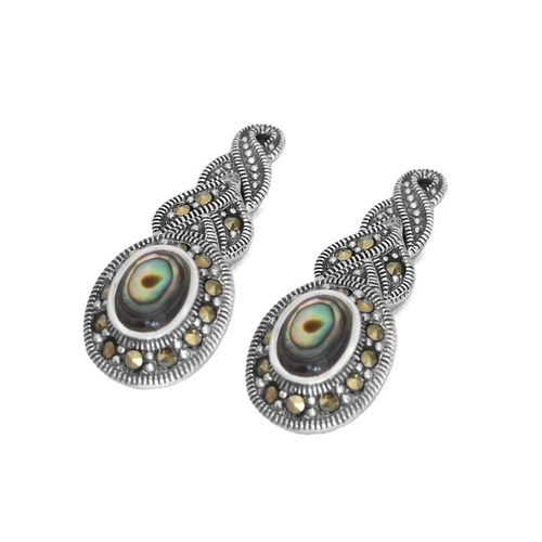 Brinco de Prata Balanço Abalone Oval com Marcassitas