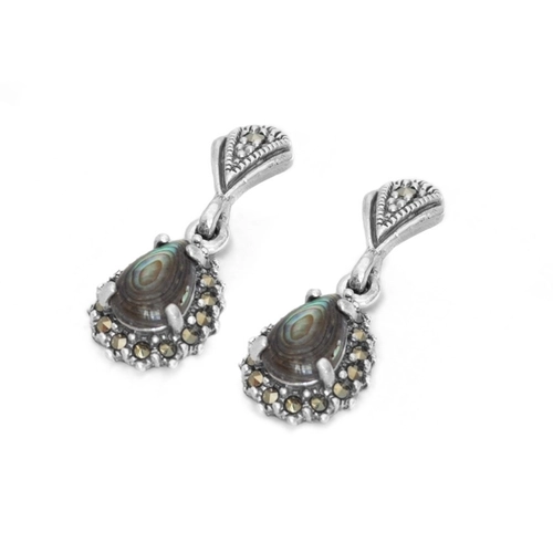 Brinco de Prata Balanço Abalone Gota com Marcassitas