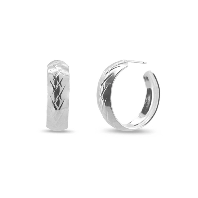 Brinco De Prata Leve Argola Diamantada