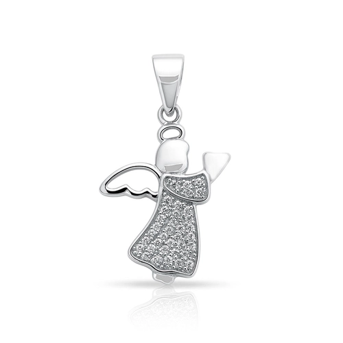Pingente de Prata Encanto Anjo com Zircônia Cristal