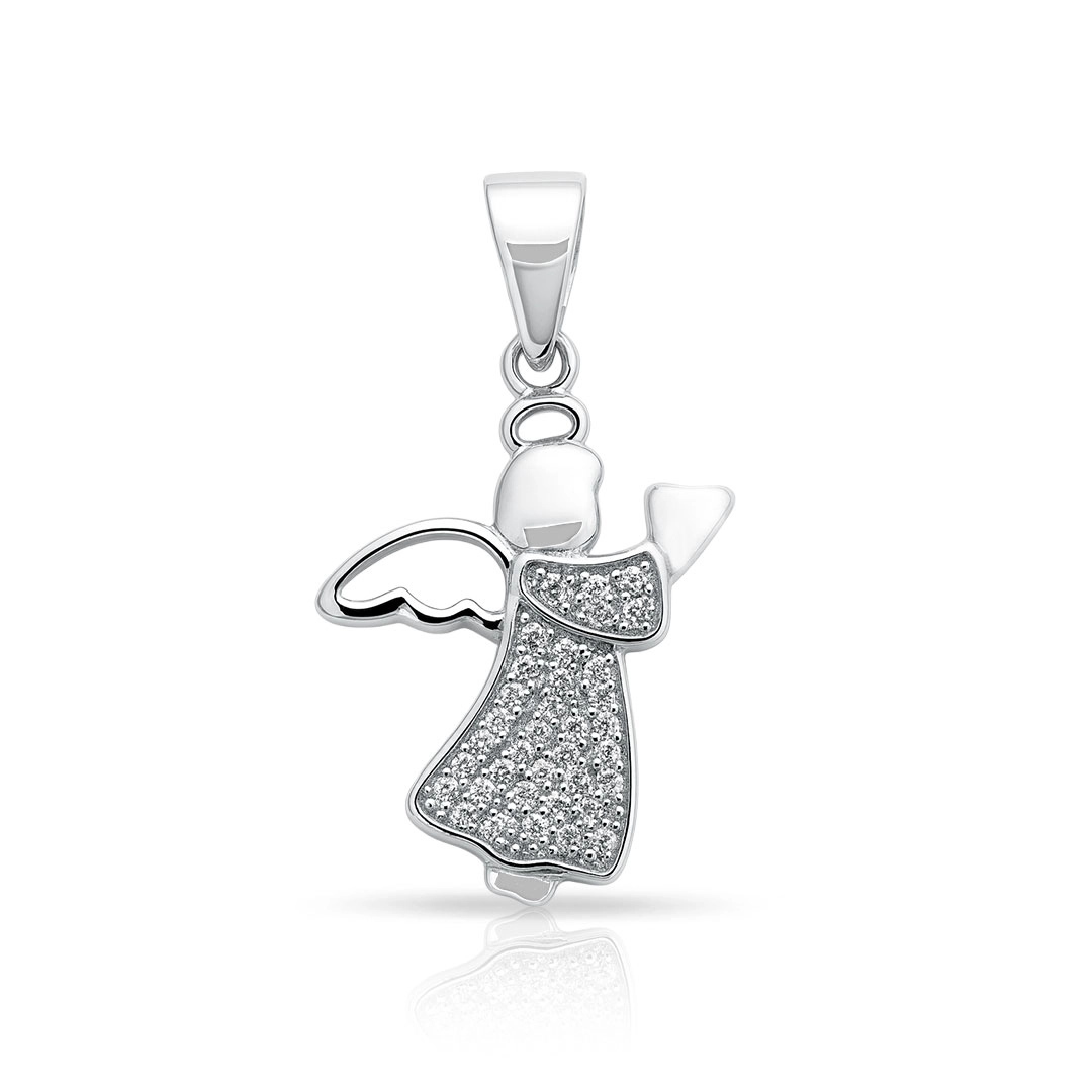 Pingente de Prata Encanto Anjo com Zircônia Cristal