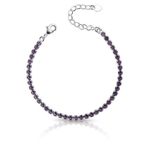 Pulseira de Prata Leve Riviéra com Zircônia Ametista Redonda