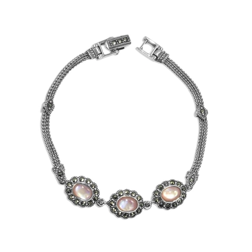Pulseira de Prata Oval com Marcassita e Madrepérola Rosa