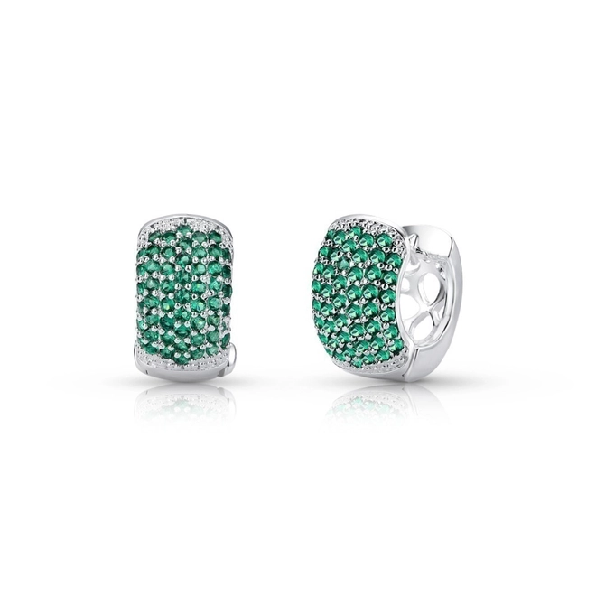 Brinco De Prata Leve Argola Clic com Zircônias Esmeralda G