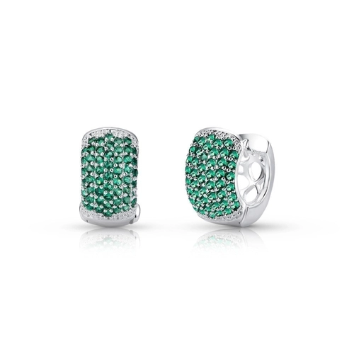 Brinco De Prata Leve Argola Clic com Zircônias Esmeralda G