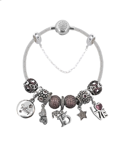 Pulseira De Prata Com Berloques Rosa