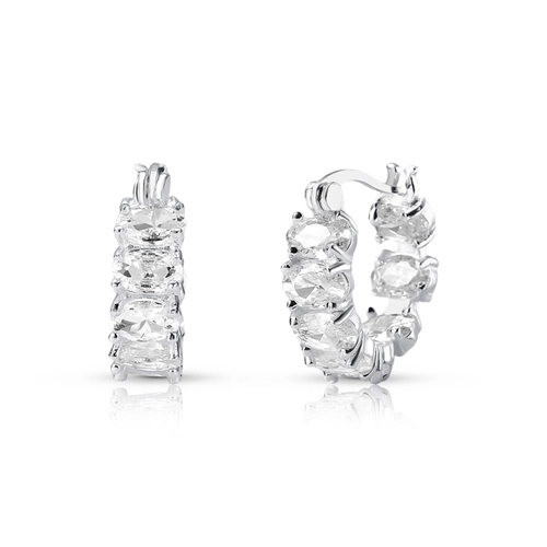 Brinco De Prata Leve Argola com Trava e Zircônia Cristal