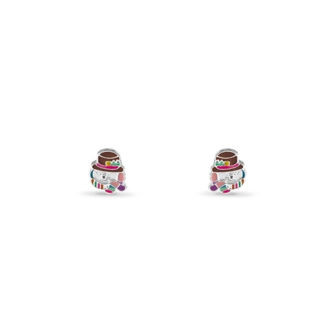 Brinco de Prata Leve Infantil Boneco de Neve Colorido Esmaltado