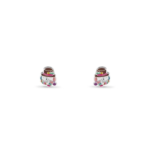 Brinco de Prata Leve Infantil Boneco de Neve Colorido Esmaltado