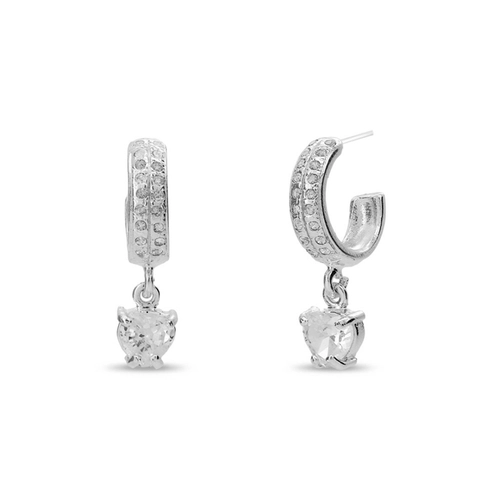 Brinco De Prata Leve Argola com Zircônia Cristal de Coração