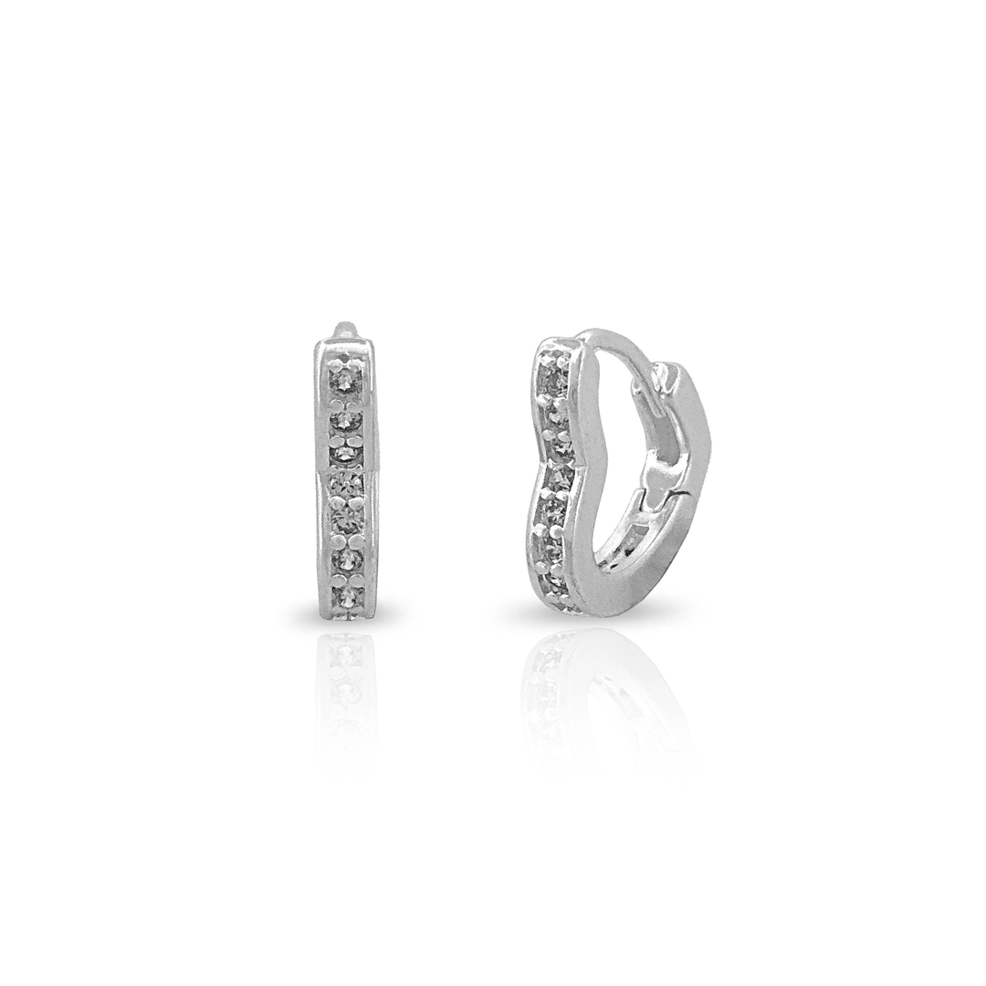 Brinco De Prata Leve Argola Click Coração com Zircônia Cristal