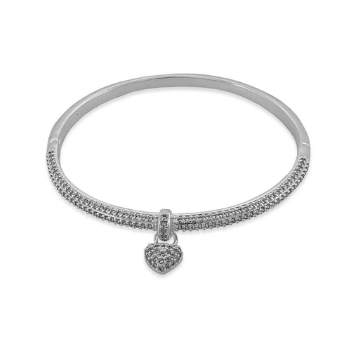 Bracelete Em Prata Leve Com Coração De Zircônia Cristal