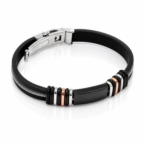Bracelete com Cauciu e Cabo Náutico com Placa Carbonada e Pigmento Cobre