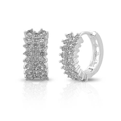 Brinco De Prata Leve Argola Clic Com Zircônias Cristal