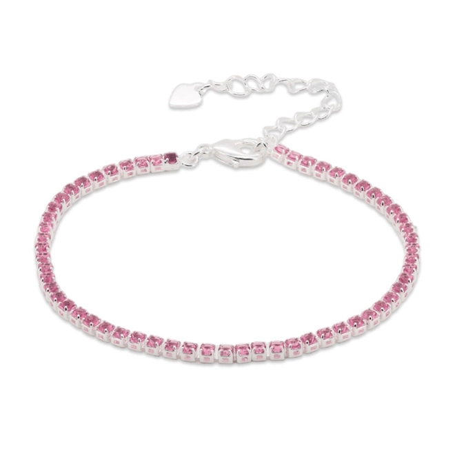 Pulseira De Prata Leve Riviéra Com Zircônia Rosa