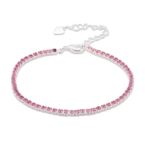 Pulseira De Prata Leve Riviéra Com Zircônia Rosa
