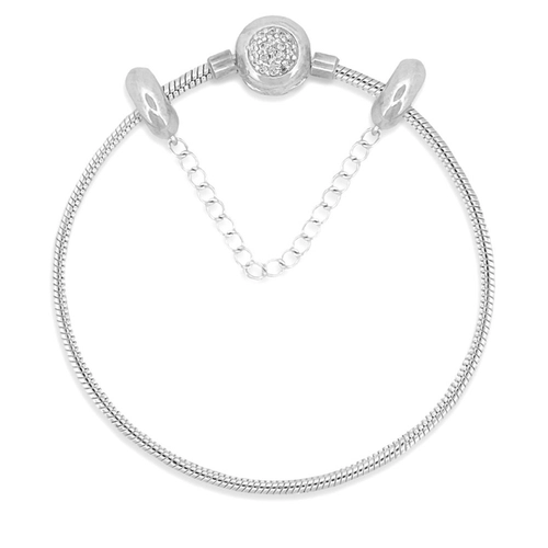Pulseira de Prata para Berloques com Zircônias Cristal e Trava  20 cm