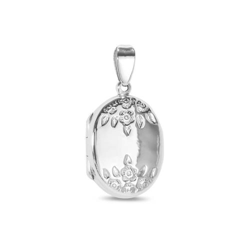 Pingente de Prata Relicário Oval Trabalhado com Flores