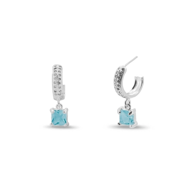 Brinco De Prata Leve Argola com Zircônia Topázio Quadrada