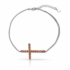 Pulseira Veneziana com Cruz Cravejada de Zircônias Laranjas