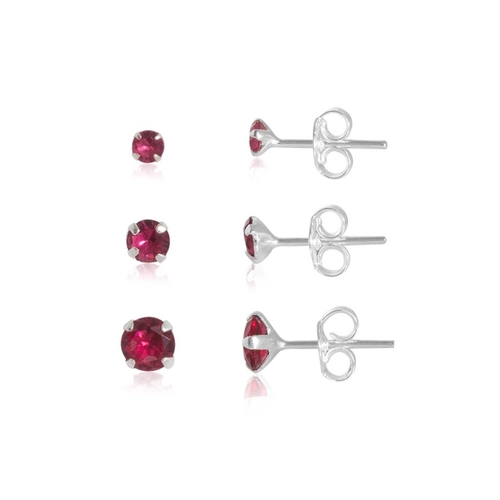 Brincos Ponto Luz Redondos de Zircônia Rubi (Kit)
