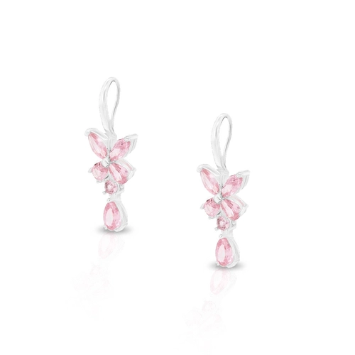 Brinco de Prata Leve Gancho Borboleta com  Zircônias Rosa