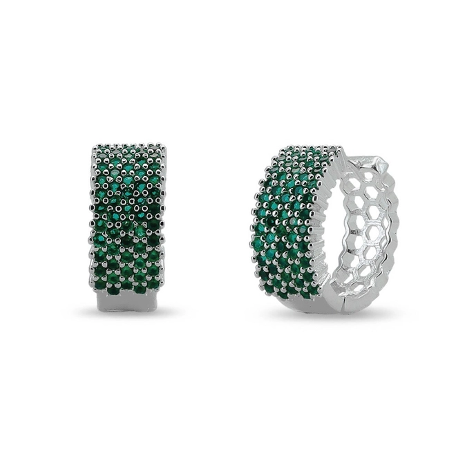 Brinco De Prata Leve Argola Clic com Zircônias Esmeralda