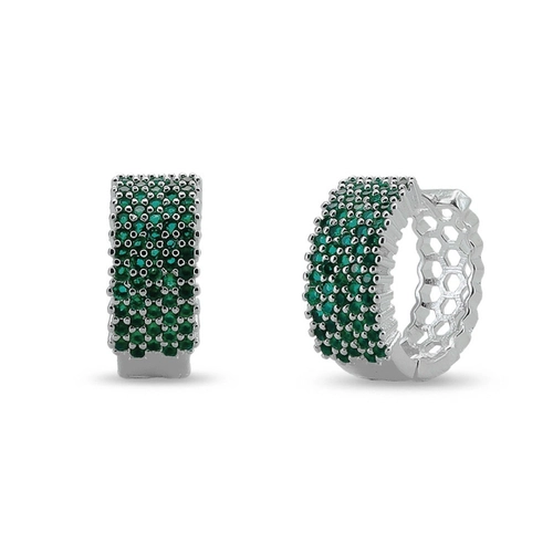 Brinco De Prata Leve Argola Clic com Zircônias Esmeralda