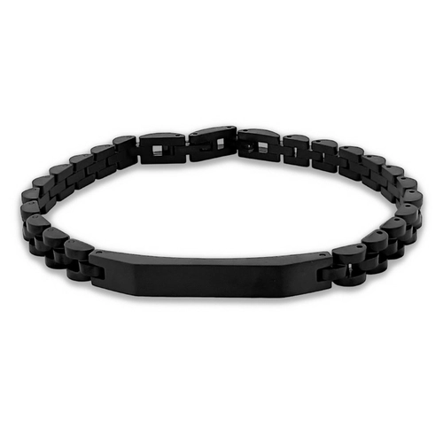 Pulseira com Elos Trabalhados e Placa Carbonada Fosca