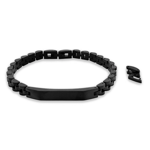 Pulseira com Elos Trabalhados e Placa Carbonada Fosca