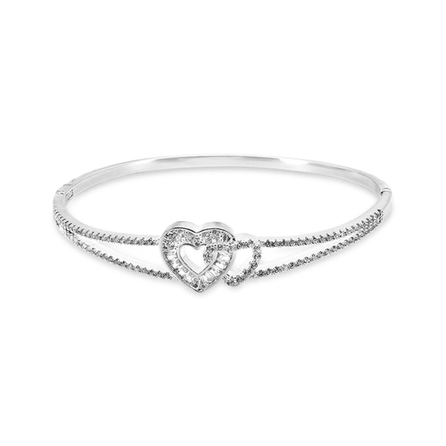 Bracelete Em Prata Leve com Corações e Zircônias Cristal