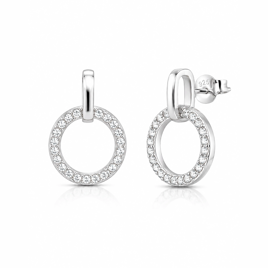 Brinco Balanço Redondo com Zircônia Cristal