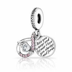Berloque Duplo MOM com Zircônias Cristal e Rosa