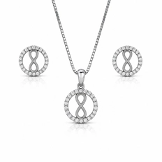 Conjunto Símbolo do Infinito Espelhado com Zircônias Cristal Cravejadas