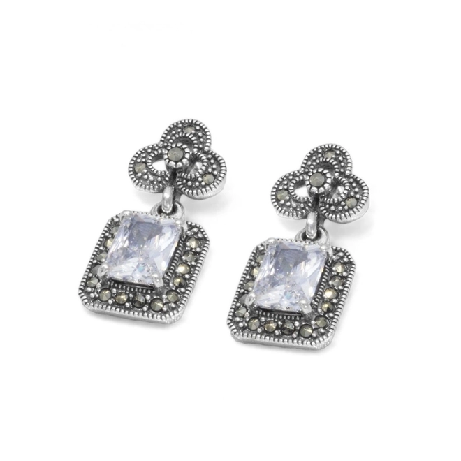 Brinco de Prata com Marcassitas e Zircônia Cristal