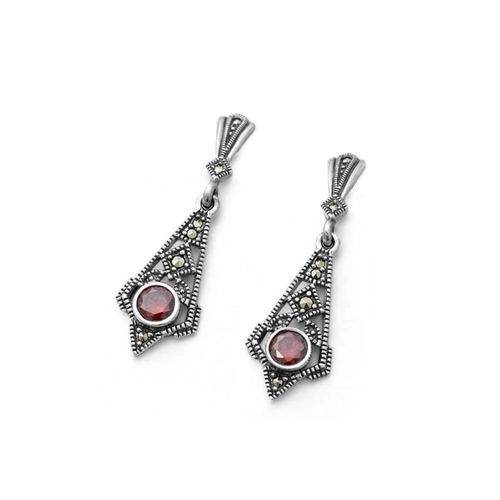 Brinco de Prata Balanço com Marcassita e Zircônia Rubi